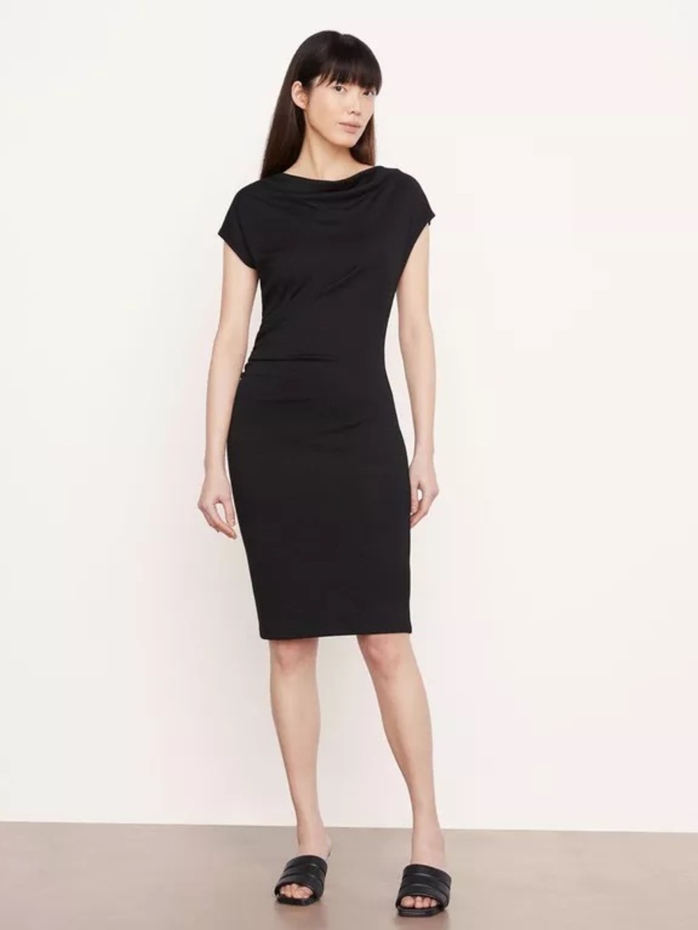 Vince Black Cap-Sleeve Midi Sheath Dress